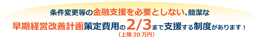 条件変更等の金融支援を必要としない、簡潔な早期経営改善計画策定費用の2/3まで支援する制度ができました